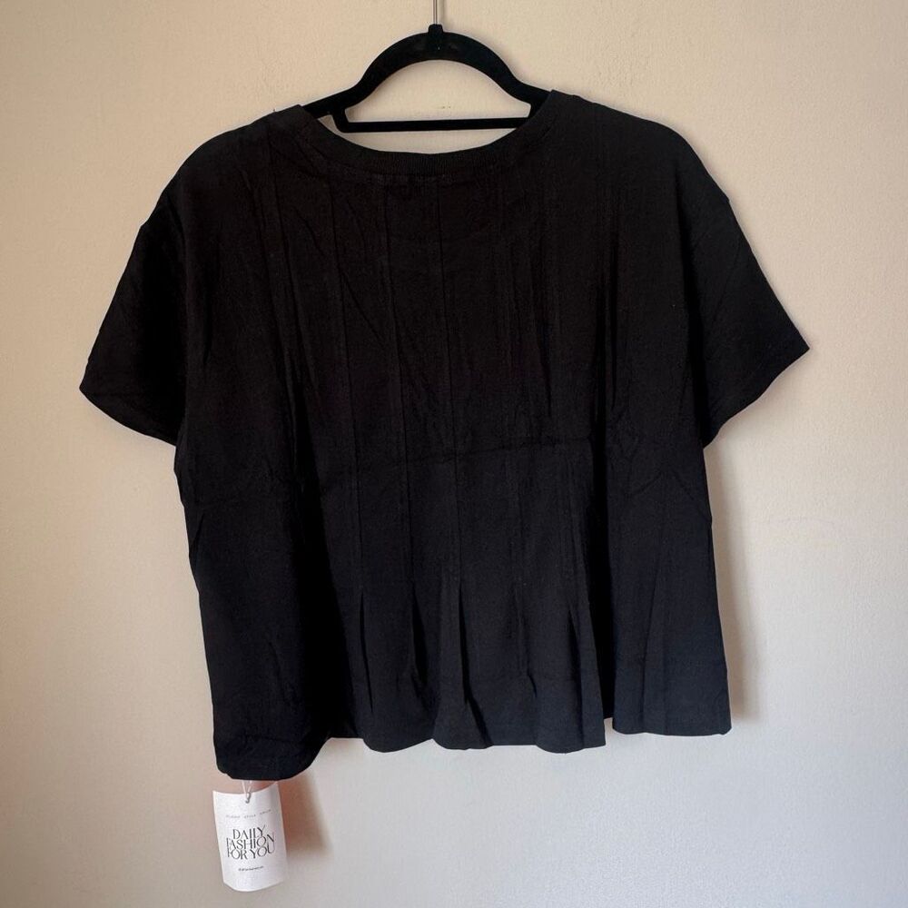 Pleated Peplum Baby Doll T-Shirt Size XL NEW Black - Picture 3 of 5
